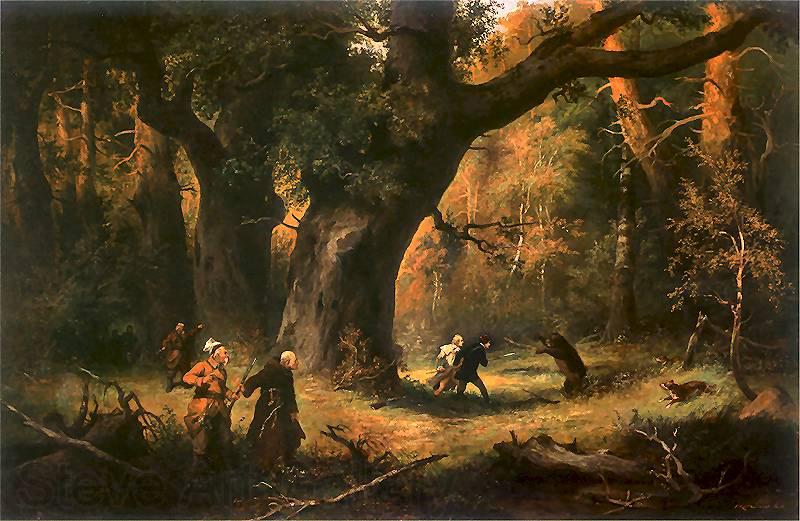 Franciszek Kostrzewski Hunting; illustration to IV tome Norge oil painting art